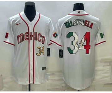 Men's Mexico Baseball #34 Fernando Valenzuela Number 2023 White World Classic Stitched Jerseys