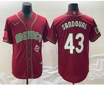 Men's Mexico Baseball #43 Patrick Sandoval 2023 Red World Classic Stitched Jerseys