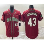 Mens Mexico Baseball #43 Patrick Sandoval Number 2023 Red World Classic Stitched Jersey