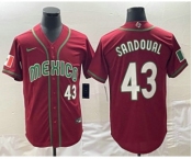 Mens Mexico Baseball #43 Patrick Sandoval Number 2023 Red World Classic Stitched Jersey