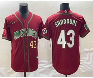 Men's Mexico Baseball #43 Patrick Sandoval Number 2023 Red World Classic Stitched Jerseys