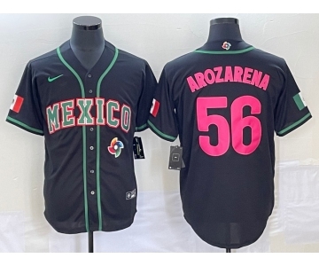 Men's Mexico Baseball #56 Randy Arozarena Number 2023 Black Pink World Classic Stitched Jersey1