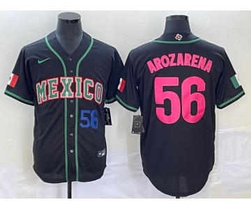 Men's Mexico Baseball #56 Randy Arozarena Number 2023 Black Pink World Classic Stitched Jersey2