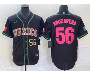 Men's Mexico Baseball #56 Randy Arozarena Number 2023 Black Pink World Classic Stitched Jersey5