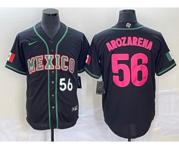 Men's Mexico Baseball #56 Randy Arozarena Number 2023 Black Pink World Classic Stitched Jersey