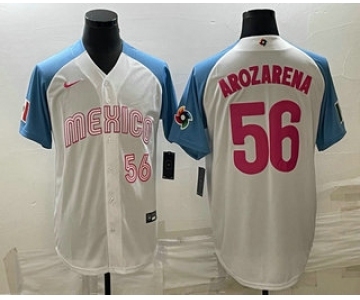 Men's Mexico Baseball #56 Randy Arozarena Number 2023 White Blue World Classic Stitched Jersey7