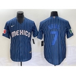 Men's Mexico Baseball #7 Julio Urías 2023 Navy World Baseball Classic Stitched Jersey2