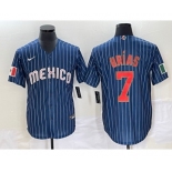 Men's Mexico Baseball #7 Julio Urías 2023 Navy World Baseball Classic Stitched Jersey3