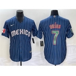 Men's Mexico Baseball #7 Julio Urías 2023 Navy World Baseball Classic Stitched Jersey