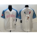 Men's Mexico Baseball #7 Julio Urías 2023 White Blue World Baseball Classic With Patch Stitched Jersey