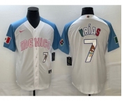 Men's Mexico Baseball #7 Julio Urías 2023 White Blue World Baseball Classic With Patch Stitched Jersey