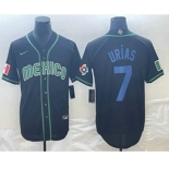 Men's Mexico Baseball #7 Julio Urias 2023 Black Blue World Classic Stitched Jersey