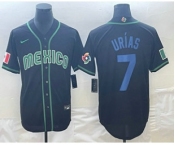 Men's Mexico Baseball #7 Julio Urias 2023 Black Blue World Classic Stitched Jersey