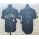 Men's Mexico Baseball #7 Julio Urias 2023 Black Blue World Classic Stitched Jerseys