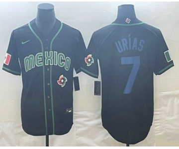 Men's Mexico Baseball #7 Julio Urias 2023 Black Blue World Classic Stitched Jerseys