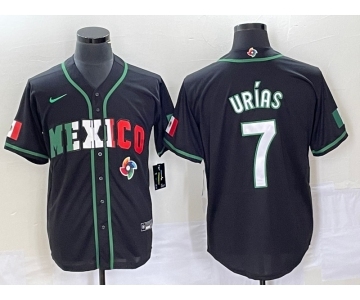 Men's Mexico Baseball #7 Julio Urias 2023 Black White World Classic Stitched Jersey 1