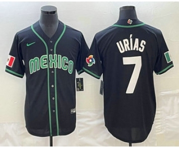 Men's Mexico Baseball #7 Julio Urias 2023 Black White World Classic Stitched Jersey