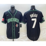 Men's Mexico Baseball #7 Julio Urias 2023 Black White World Classic Stitched Jerseys