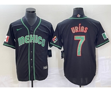 Men's Mexico Baseball #7 Julio Urias 2023 Black World Classic Stitched Jersey