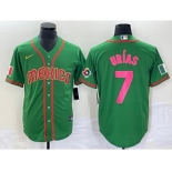 Men's Mexico Baseball #7 Julio Urias 2023 Green World Classic Stitched Jersey3