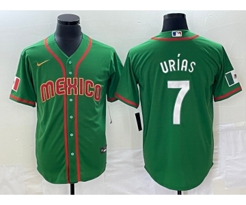 Men's Mexico Baseball #7 Julio Urias 2023 Green World Classic Stitched Jersey