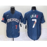 Men's Mexico Baseball #7 Julio Urias 2023 Navy Blue Pinstripe World Baseball Classic Stitched Jersey