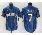 Men's Mexico Baseball #7 Julio Urias 2023 Navy Blue Pinstripe World Baseball Classic Stitched Jersey