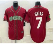 Men's Mexico Baseball #7 Julio Urias 2023 Red Blue World Baseball Classic Stitched Jersey1