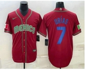 Men's Mexico Baseball #7 Julio Urias 2023 Red Blue World Baseball Classic Stitched Jersey