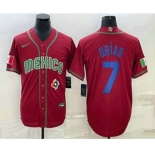 Men's Mexico Baseball #7 Julio Urias 2023 Red Blue World Baseball Classic Stitched Jerseys