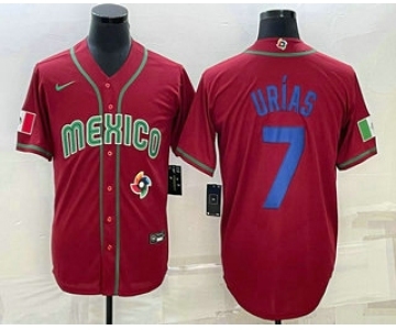 Men's Mexico Baseball #7 Julio Urias 2023 Red Blue World Baseball Classic Stitched Jerseys