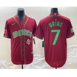 Men's Mexico Baseball #7 Julio Urias 2023 Red Green World Baseball Classic Stitched Jersey