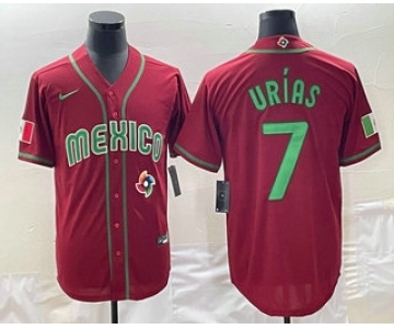 Men's Mexico Baseball #7 Julio Urias 2023 Red Green World Baseball Classic Stitched Jersey