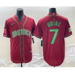 Men's Mexico Baseball #7 Julio Urias 2023 Red Green World Baseball Classic Stitched Jerseys