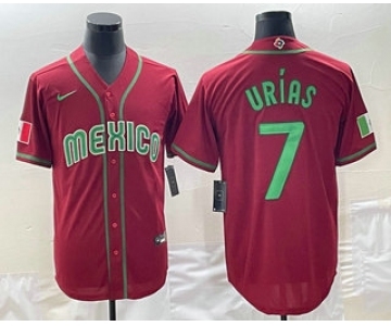 Men's Mexico Baseball #7 Julio Urias 2023 Red Green World Baseball Classic Stitched Jerseys