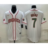 Men's Mexico Baseball #7 Julio Urias 2023 White Blue World Baseball Classic Stitched Jerseys