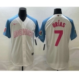 Men's Mexico Baseball #7 Julio Urias 2023 White Blue World Classic Stitched Jerseys