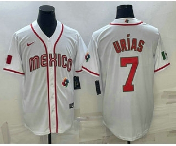 Men's Mexico Baseball #7 Julio Urias 2023 White World Baseball Classic Stitched Jerseys