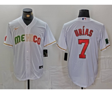 Men's Mexico Baseball #7 Julio Urias 2023 White World Classic Stitched Jersey