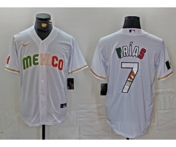 Men's Mexico Baseball #7 Julio Urias 2023 White World Classic Stitched Jerseys