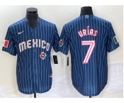 Men's Mexico Baseball #7 Julio Urias Navy Blue Pinstripe 2020 World Series Cool Base Nike Jersey 1