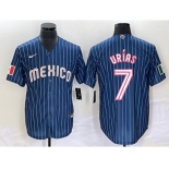 Men's Mexico Baseball #7 Julio Urias Navy Blue Pinstripe 2020 World Series Cool Base Nike Jersey