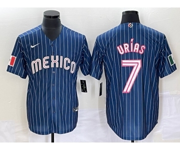 Men's Mexico Baseball #7 Julio Urias Navy Blue Pinstripe 2020 World Series Cool Base Nike Jersey