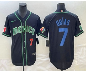 Men's Mexico Baseball #7 Julio Urias Number 2023 Black Blue World Classic Stitched Jersey1