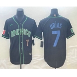 Men's Mexico Baseball #7 Julio Urias Number 2023 Black Blue World Classic Stitched Jersey