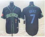 Men's Mexico Baseball #7 Julio Urias Number 2023 Black Blue World Classic Stitched Jersey