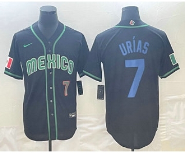 Mens Mexico Baseball #7 Julio Urias Number 2023 Black Blue World Classic Stitched Jersey