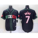 Men's Mexico Baseball #7 Julio Urias Number 2023 Black White World Classic Stitched Jersey