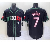 Men's Mexico Baseball #7 Julio Urias Number 2023 Black White World Classic Stitched Jersey