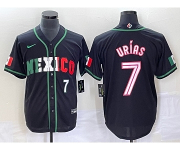 Men's Mexico Baseball #7 Julio Urias Number 2023 Black White World Classic Stitched Jersey